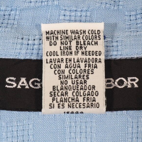 Sag Harbor Womens Top Size XL Washable Linen Basket Weave Faux Roll Tab Blue - Picture 10 of 10